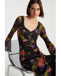 Oasis - X Print Sisters Floral Mesh V Neck Midi Dress - Lyst
