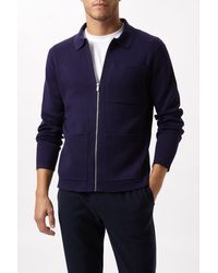 Burton - Premium Navy Zip Polo Neck Knitted Cardigan - Lyst