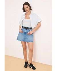 WOVCOR - Mid Waist Mini Denim Skirt W/ Washed Finish & Clean Cut - Lyst
