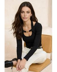WOVCOR - Hardware Detail Cut Out Long Sleeve Slim Fit Top - Lyst