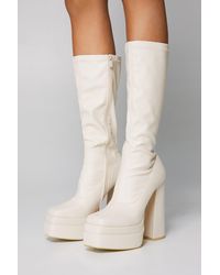 Nasty Gal - Faux Leather Platform Knee High Sock Boots - Lyst