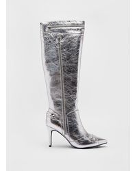 Warehouse - Leather Metallic Zip & Stud Pointed Toe Knee High Boots - Lyst