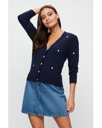 Dorothy Perkins - Navy Floral Embroidered Cardigan - Lyst