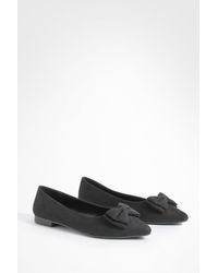 Boohoo - Wide Width Bow Detail Pointed Flats - Lyst