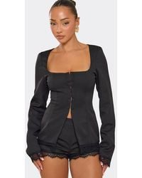 EGO - Long Sleeve Square Neck Lace Trim Top - Lyst