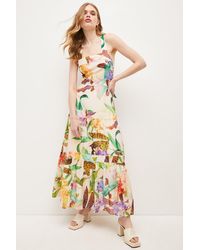 Karen Millen - Tropical Cotton Voile Tiered Maxi Dress - Lyst