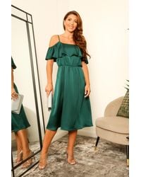 Double Second - Off-Shoulder Satin Midi Dress - Lyst