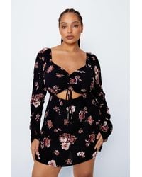 Nasty Gal - Plus Size Floral Ruched Skater Dress - Lyst