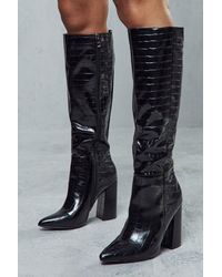 MissPap - Croc Knee High Heeled Boots - Lyst