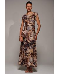 Jolie Moi - Asymmetric Draped Mesh Maxi Dress - Lyst