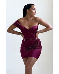 Femme Luxe - Satin Ruched One Shoulder Sweetheart Neckline Bodycon Mini Dress - Lyst