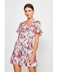 Karen Millen - Floral Wrap Short Sleeve Dress - Lyst
