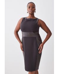 Karen Millen - Plus Size Ponte And Faux Leather Pencil Midi Dress - Lyst