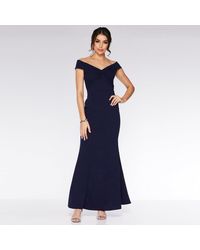 navy bardot knot front dip hem dress