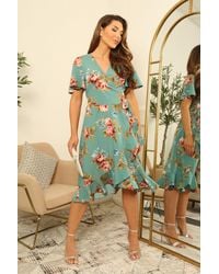 Double Second - Printed Frill Hem True Wrap Dress - Lyst