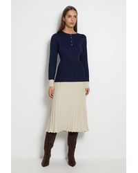Wallis - Colourblock Pleated Knitted Midi Dress - Lyst