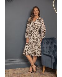 Klass - Pleated Animal Print Long Sleeve Chiffon Dress - Lyst