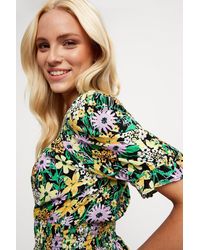 Dorothy Perkins - Painted Multi Floral Shirred Top Blouse - Lyst