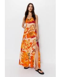 Warehouse - Viscose Sun Abstract Print Strappy Maxi Beach Dress - Lyst
