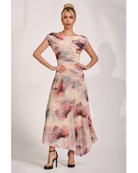 Jolie Moi - Asymmetrical Draped Mesh Maxi Dress - Lyst