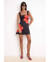 WOVCOR - Floral Square Neck Sleeveless Mini A-Line Dress W/ Statement Print - Lyst