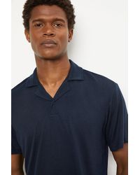 Burton - Navy Textured One Button Collar Polo Shirt - Lyst