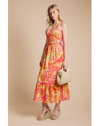 Dorothy Perkins - Floral Contrast Binding Tie Side Printed Poplin Midi Dress - Lyst