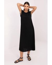 Love Lace - Viscose Pleated Sleeveless Midi Dress With Pockets - Lyst