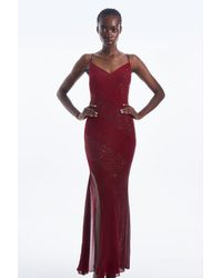 Karen Millen - Diamante Embellished Plunge Strappy Maxi Dress - Lyst