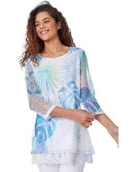 Roman - Lace Trim Overlay Tropical Leaf Top - Lyst