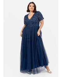 Maya Deluxe - Short Sleeve V Neck Embellished Maxi Dress - Lyst