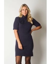 Solo - Knit Turtleneck Dress With Rosette Detail - Lyst