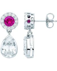 Jewelco London - Pear Cz Raindrop Halo Cluster Solitaire Drop Earrings - Lyst