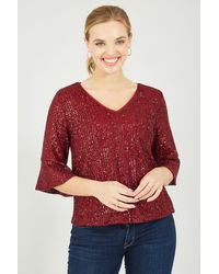 Yumi' - Red Sequin Top With Fluted Sleeve - Lyst