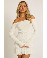 Rebellious Fashion - Textured Bardot Frill Mini Dress - Lyst