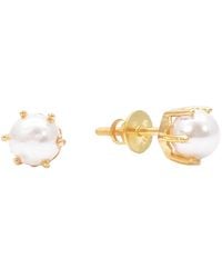 Raina Jewels - 22Ct Six Claw Elegant Round Pearl Stud Earrings 4.5Mm - Lyst