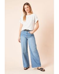 Dorothy Perkins - Spot Roll Sleeve Blouse - Lyst