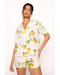 Nasty Gal - Cotton Lemon Print Pajama Shirt Shorts & Scrunchie 3pc Set - Lyst
