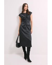 PRINCIPLES - Ruched Front Satin Jacquard Keyhole Detail Midi Dress - Lyst