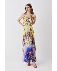 Karen Millen - Spring Floral Pleat Corset Woven Maxi Dress - Lyst