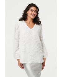 Izabel London - Lace Embellished V-Neck Long Sleeve Top - Lyst