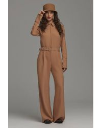 Love Lace - Collared Long Sleeve Wide Leg Jumpsuit With Pockets - Lyst