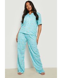 Boohoo - Plus Gingham Flannel Floral Shirt & Pants Pyjama Set - Lyst