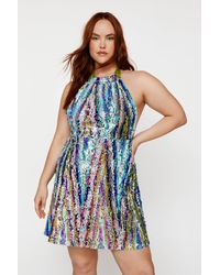 Nasty Gal - Plus Size Stripe Sequin Halter Neck Mini Dress - Lyst
