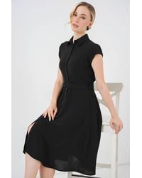 Bigdart - Buttoned Shirt Collar A-Form Midi Dress With Binding Detail - Lyst