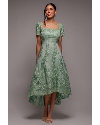 Goddiva - Scalloped Neck Embroidered Lace High Low Midi Dress - Lyst