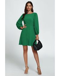 FS Collection - Long Sleeve Back V Neck Skater Mini Dress - Lyst