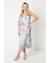 Coast - Petite Floral Print Satin Wrap Midi Dress - Lyst