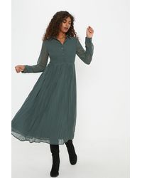 Dorothy Perkins - Green Pleated Chiffon Midi Shirt Dress - Lyst