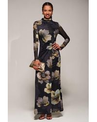 Jolie Moi - High Neck Long Sleeve Mesh Maxi Dress - Lyst
